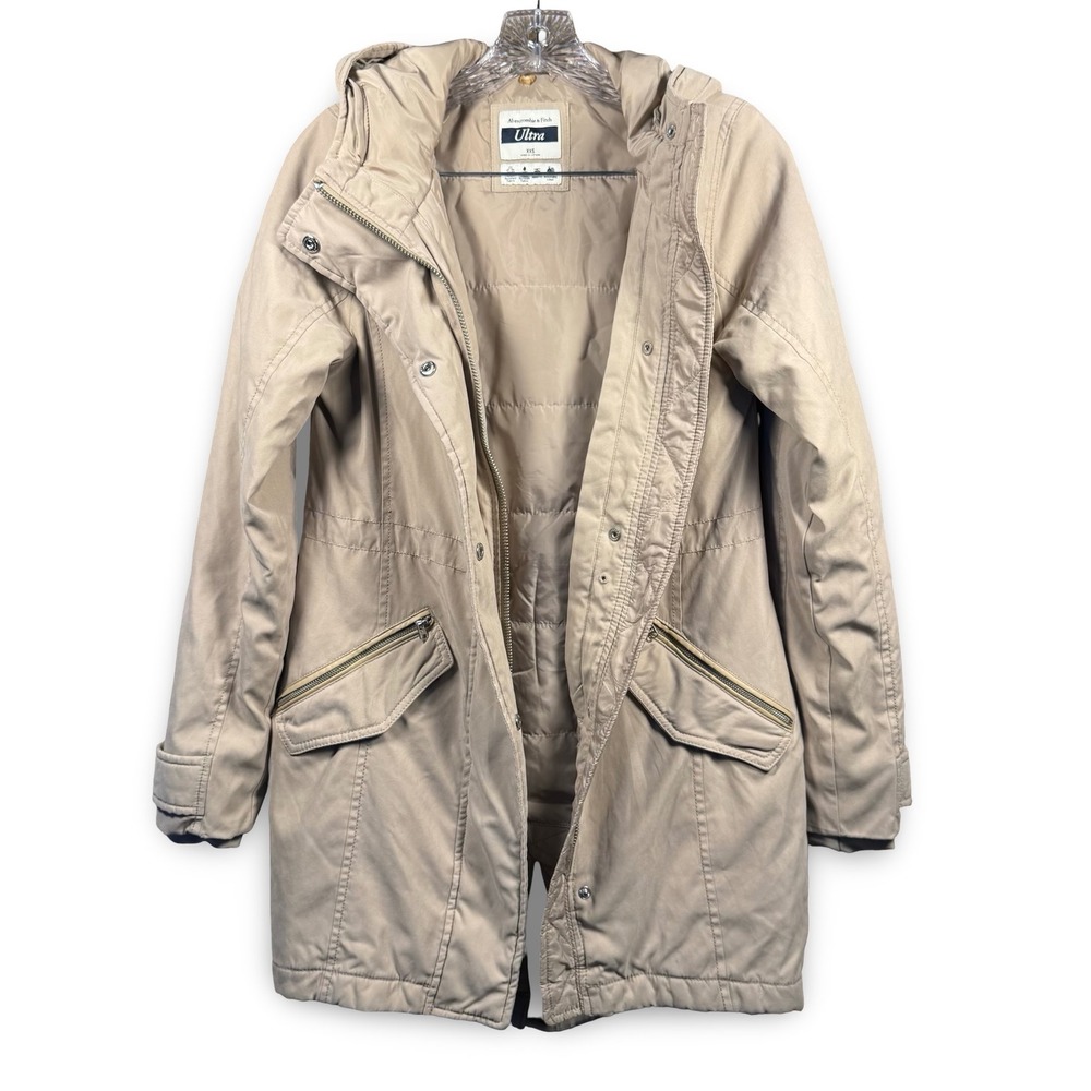 Abercrombie & Fitch Parka Jacket Women's XXS Tan Beige Cargo Jacket Hood Utility